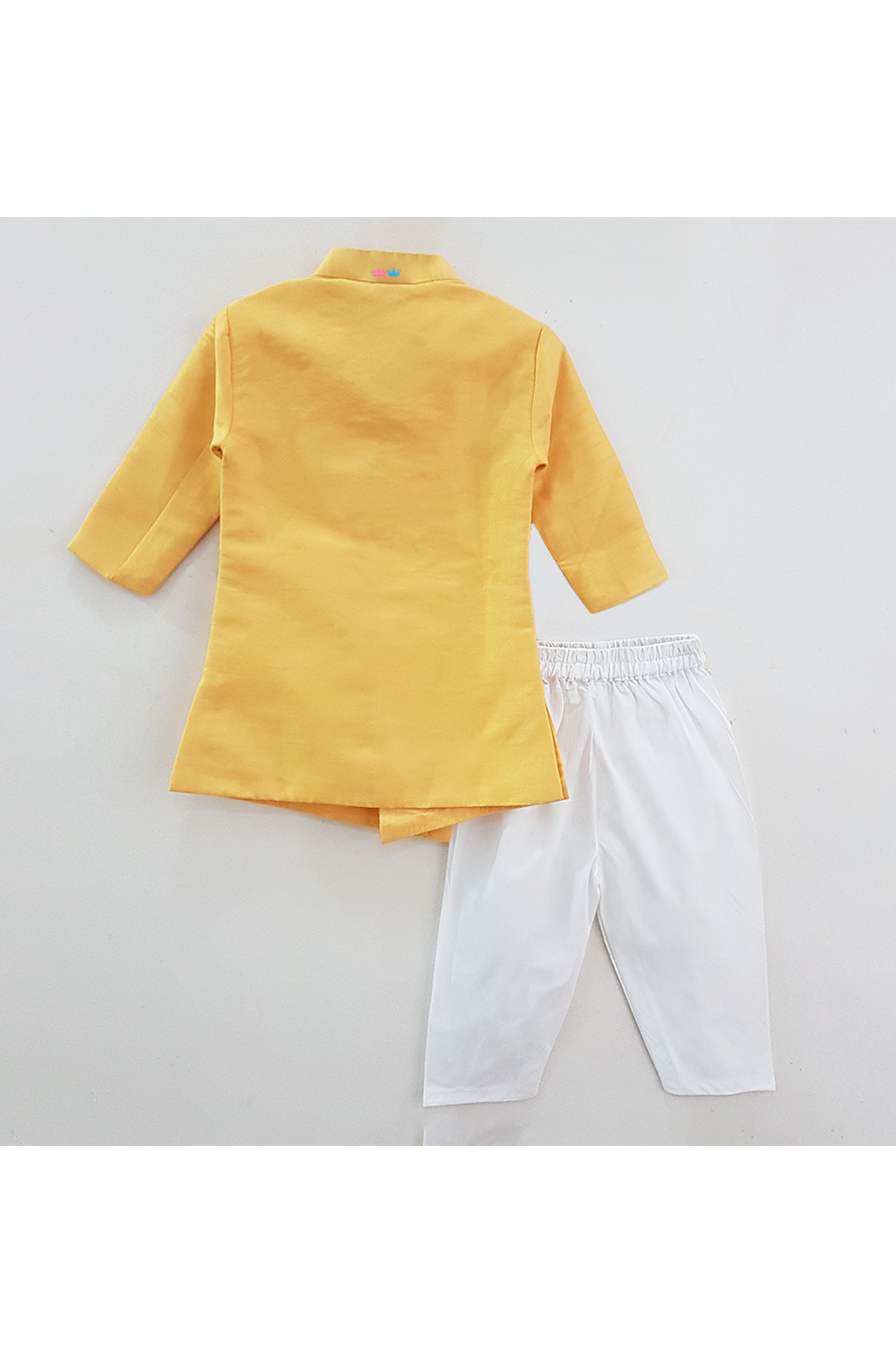 Yellow pearl embroidered kurta with white pyjama