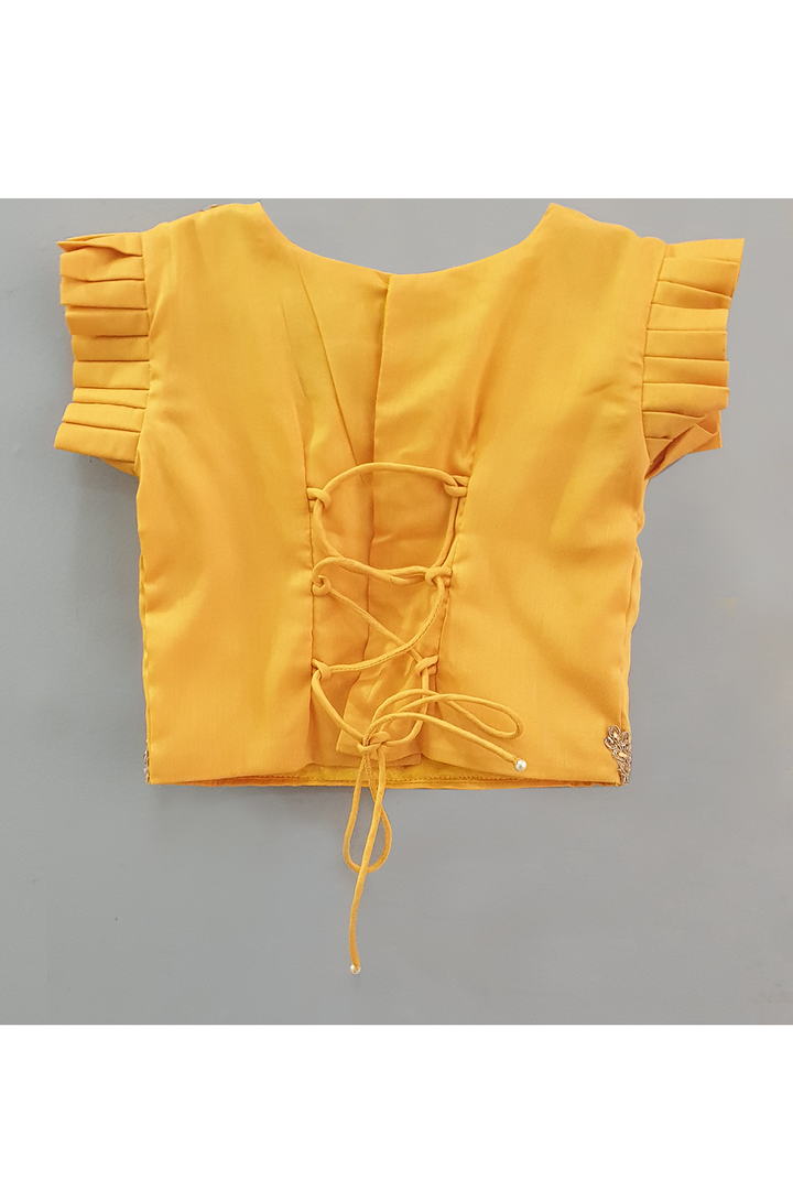 Yellow choli and off white lehenga with attached dupatta