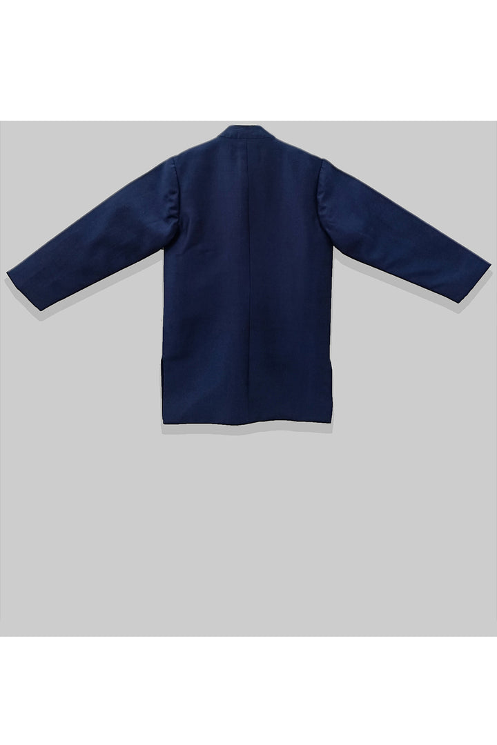 Navy Blue Cartoon Faces Embroidered Kurta With Pyjama Set