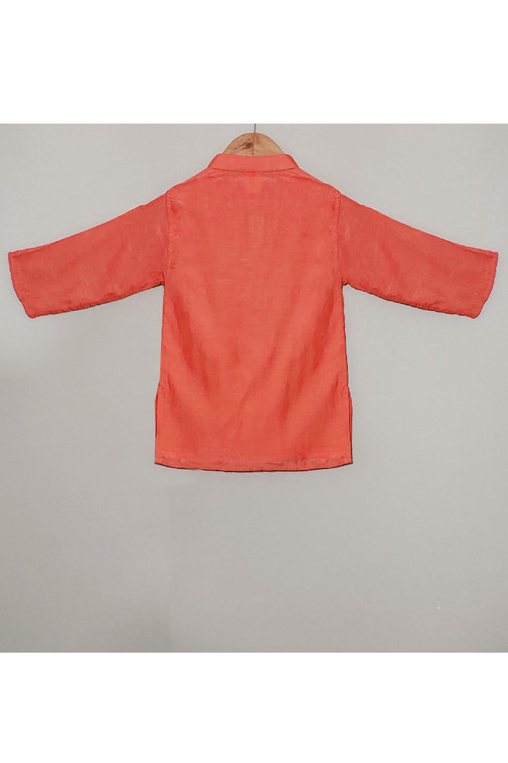 Orange Pyramid Printed Cotton Silk Kurta With Dhoti Set