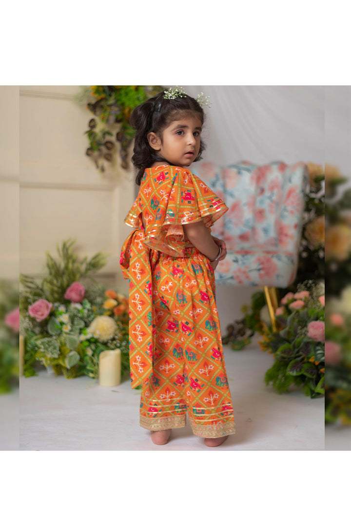 Orange Patola Printed Muslin Top With Palazzo Set