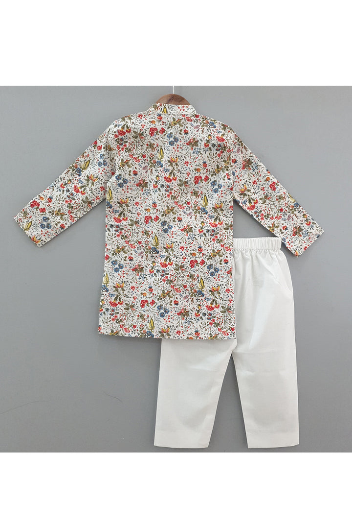 White floral printed kurta and pyjama