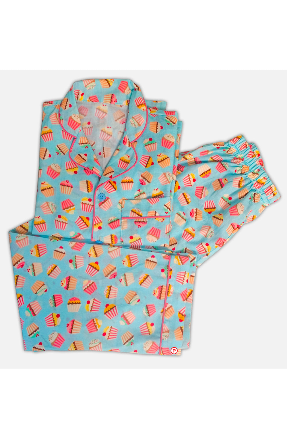 Blue Cupcake Printed Cotton Nightsuit