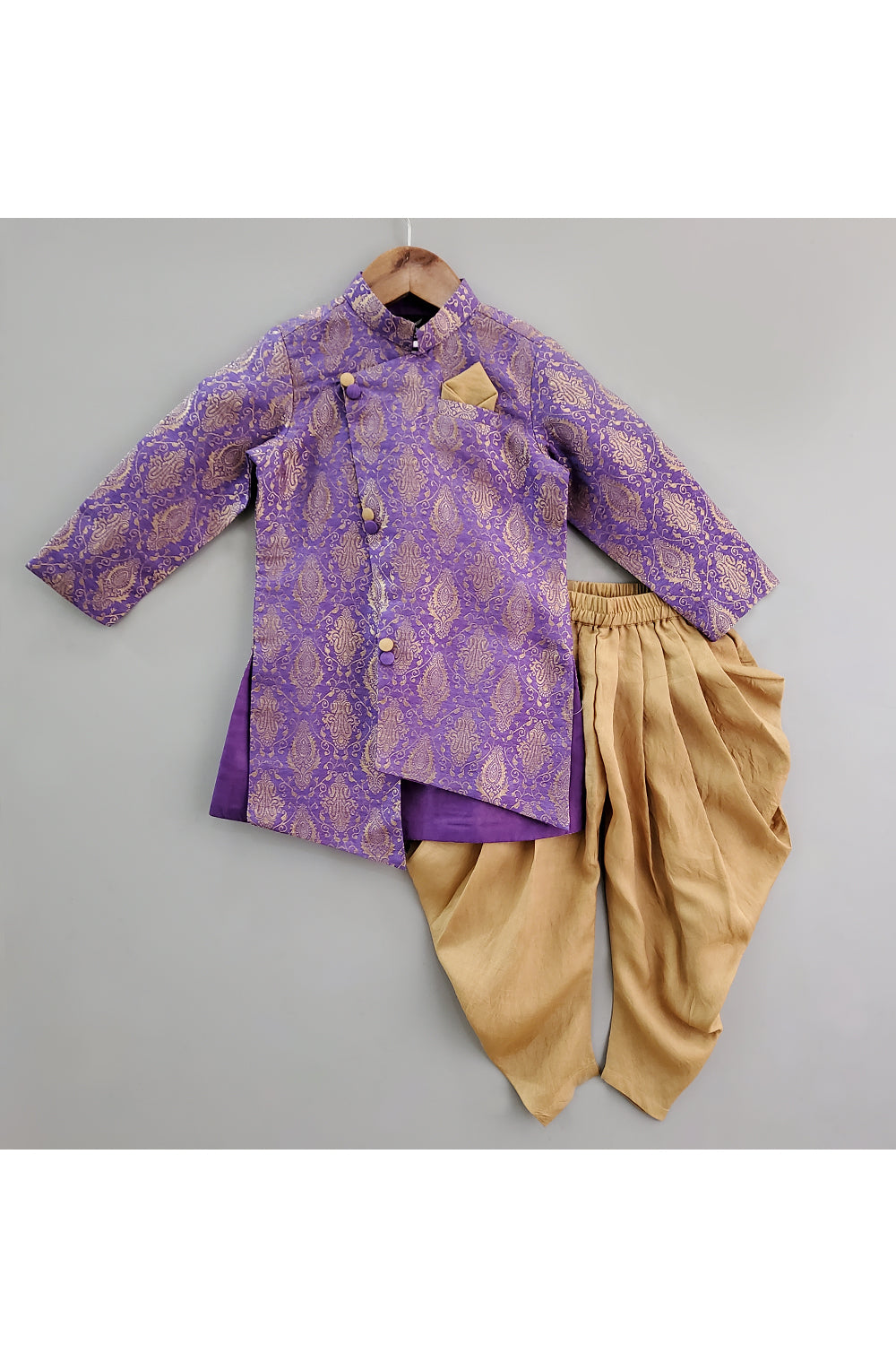 Purple Embroidered Kurta With Dhoti Set