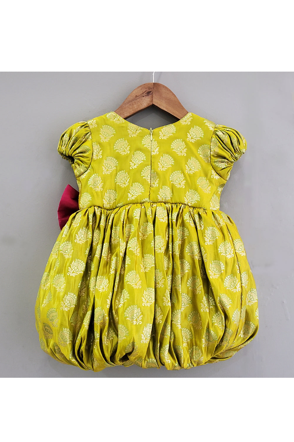 Green Floral Embroidered Work Balloon Style Dress