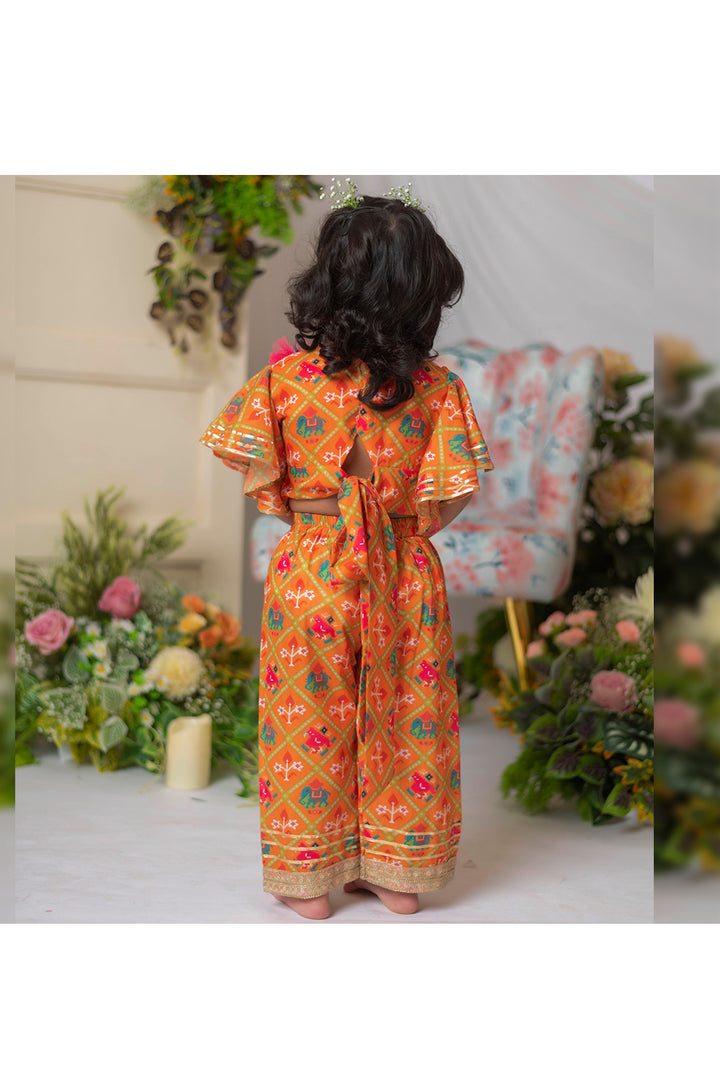Orange Patola Printed Muslin Top With Palazzo Set