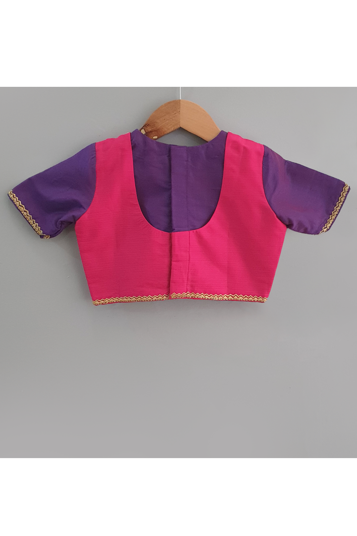 Blouse attached jacket with purple pleated lehnega
