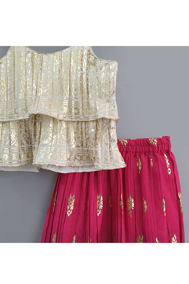 Off White Peplum Style Top With Lehenga Set