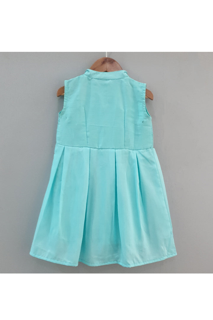 Light blue embroidered box pleated frock