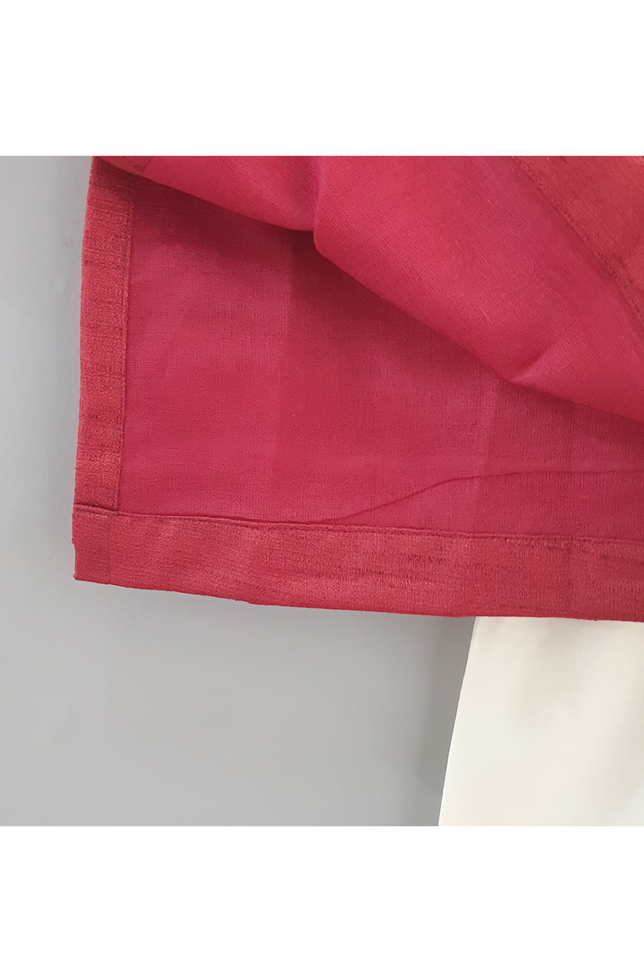Mughal printed ivory jacket with maroon kurta and ivory pyjama
