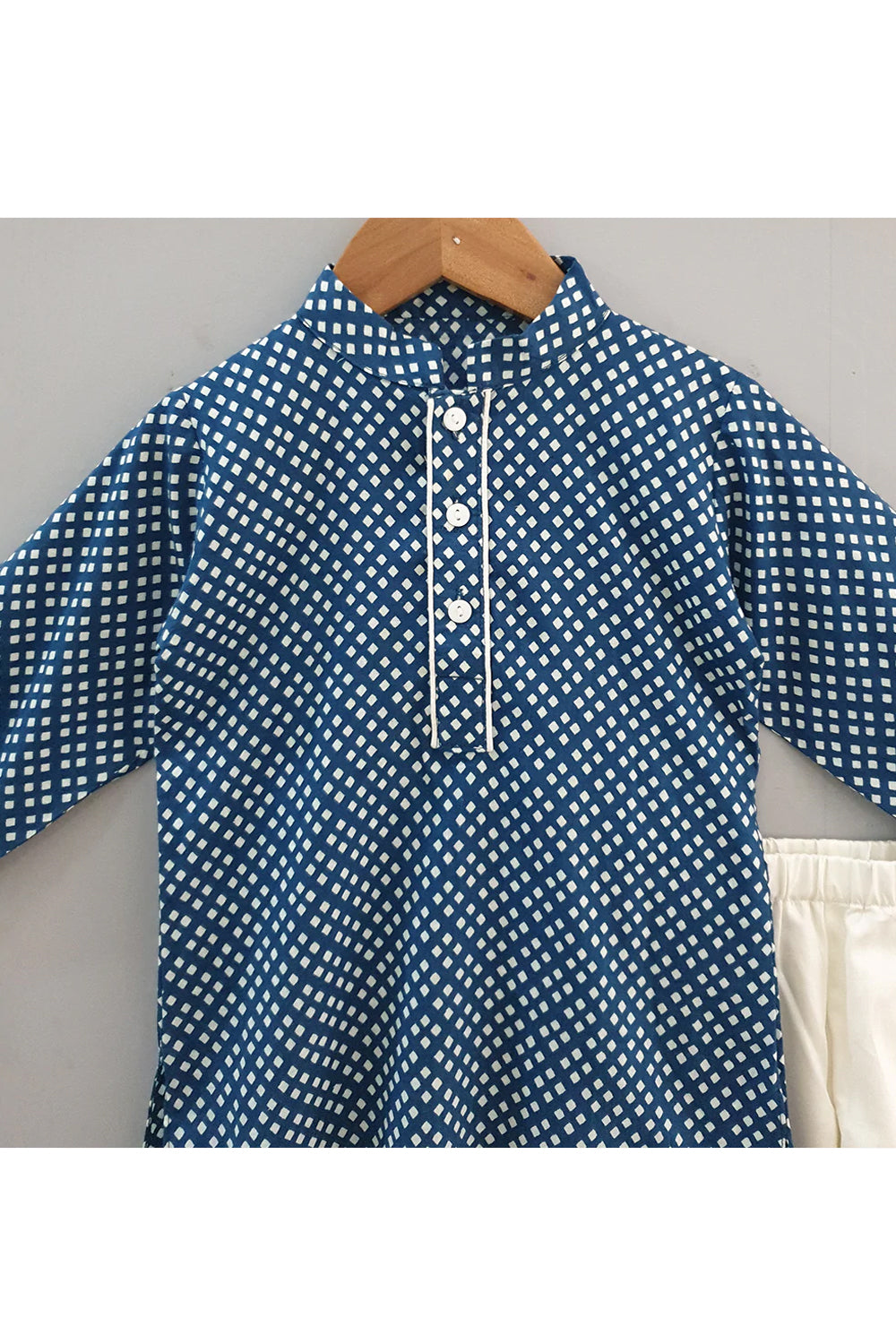 Indigo blue printed kurta with pyjama