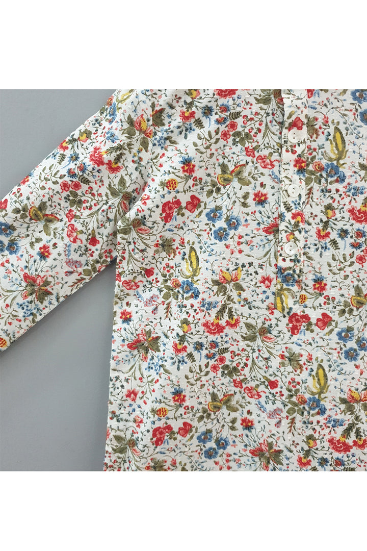 White floral printed kurta and pyjama