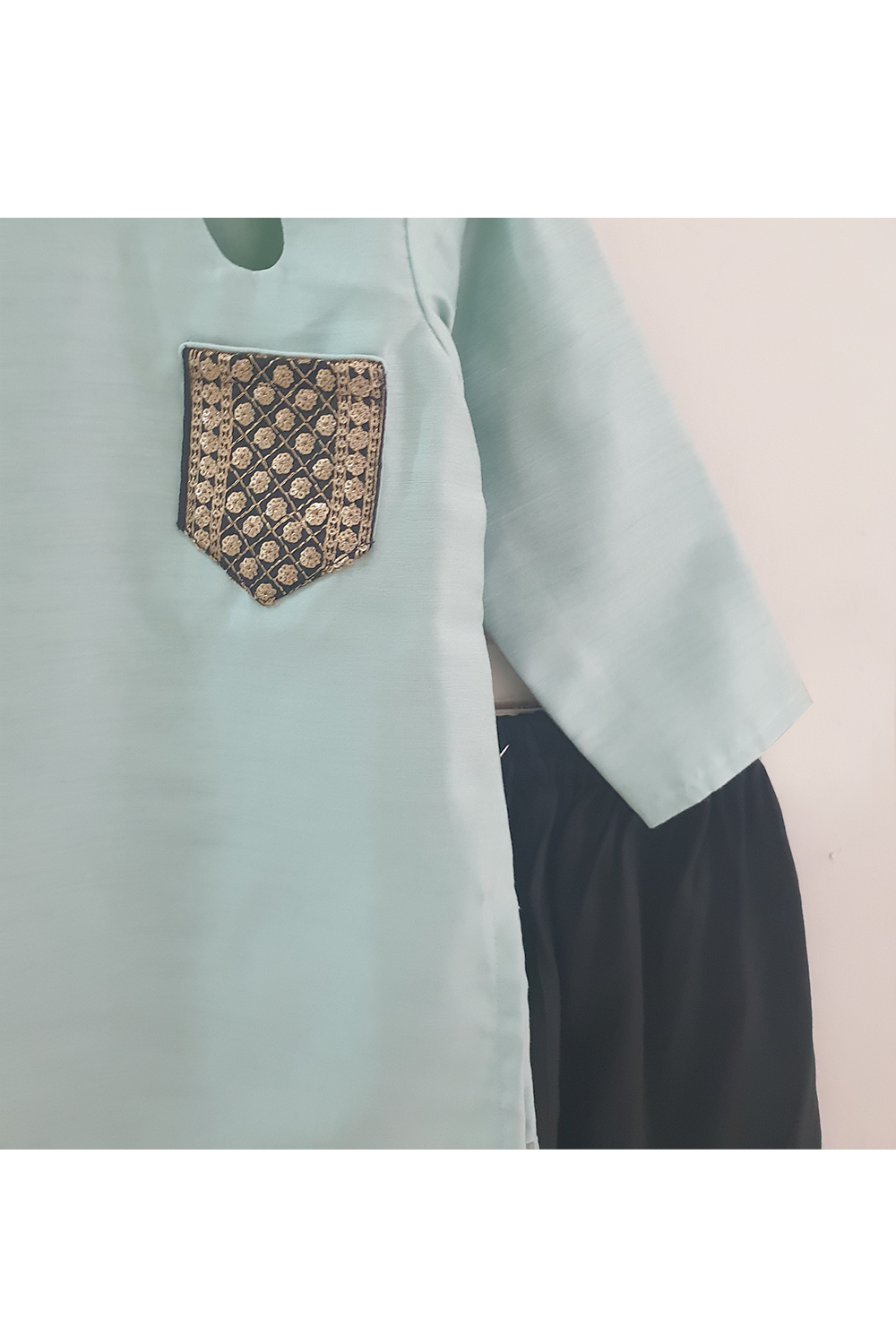 Pastel green sequin pocket kurta with churidar