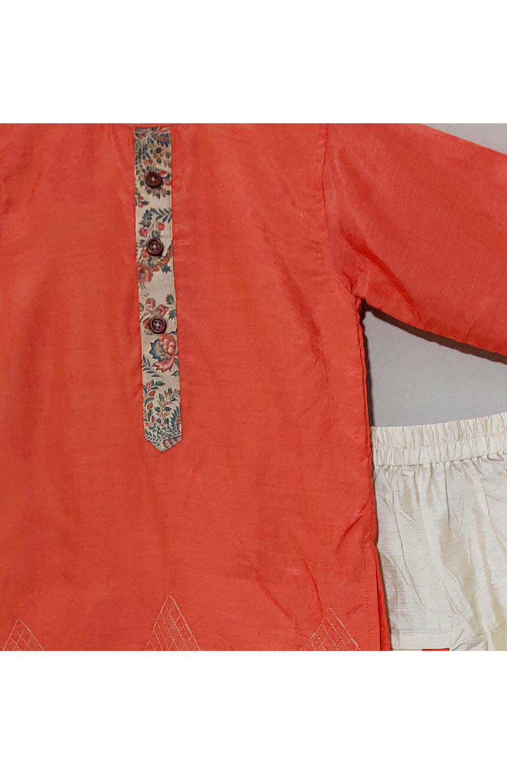 Orange Pyramid Printed Cotton Silk Kurta With Dhoti Set