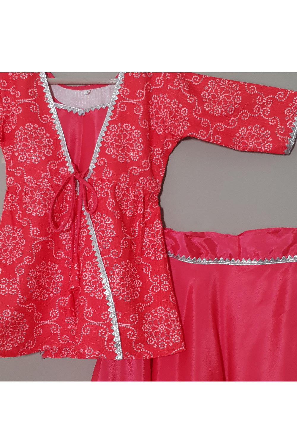 Fuchsia Pink Lace Detailing Silk Sleeveless Top With Lehenga And Shrugs