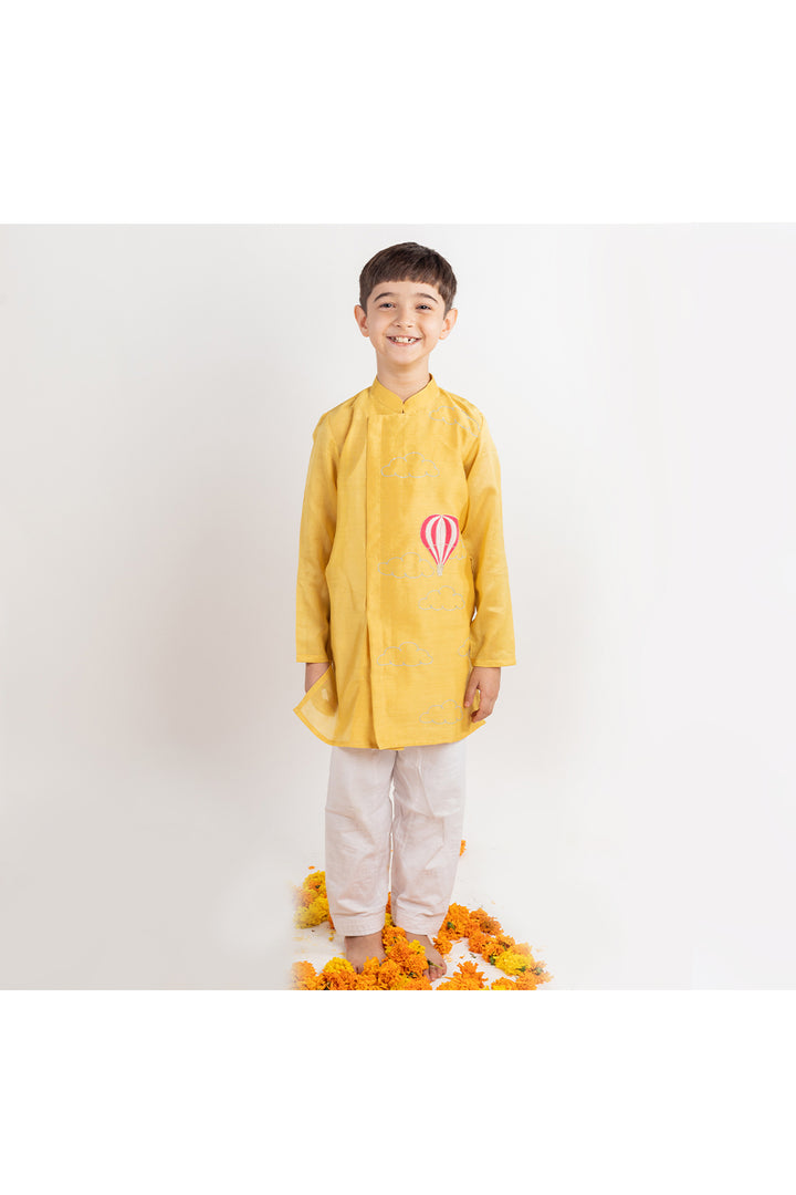 Mustard Yellow Chanderi Kurta And Pyjama Set