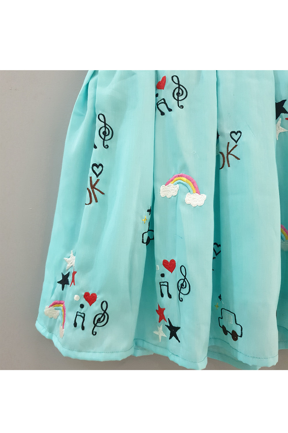 Light blue embroidered box pleated frock