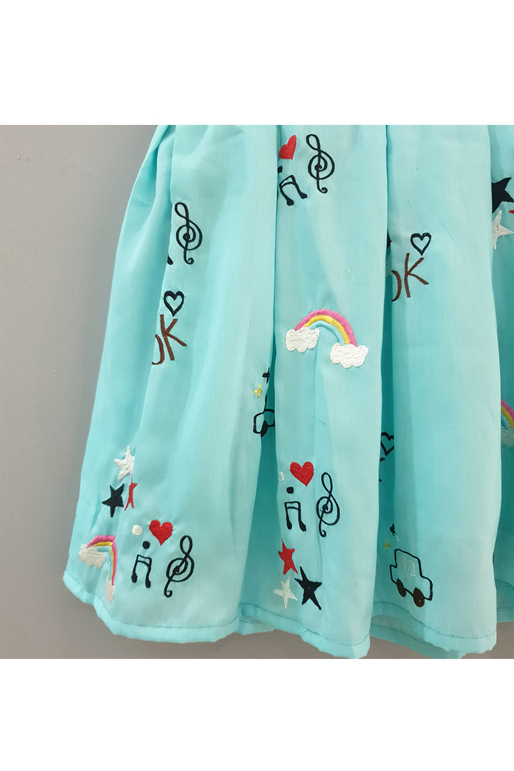Light blue embroidered box pleated frock