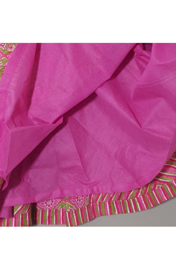 Pink Printed And Lace Detailing Peplum Style Top With Lehenga Set