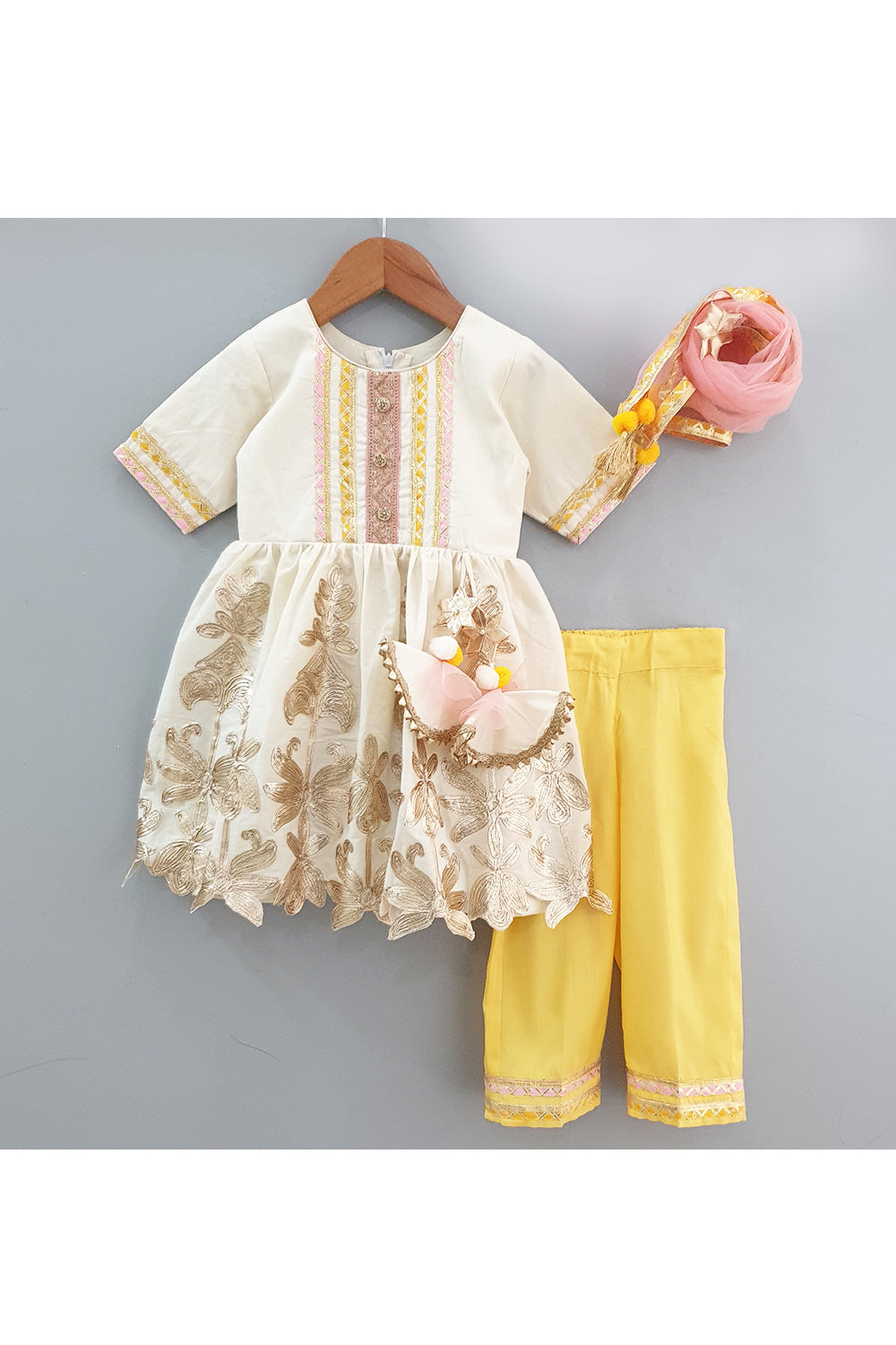 Gota floral work kurta with pants and dupatta