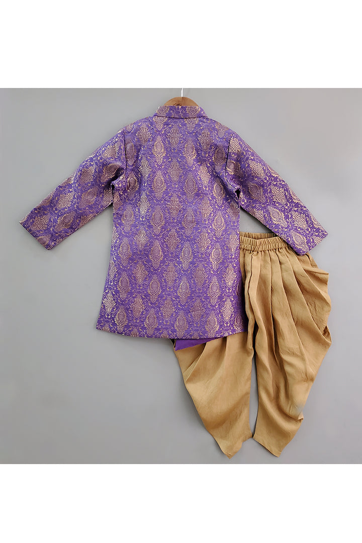 Purple Embroidered Kurta With Dhoti Set
