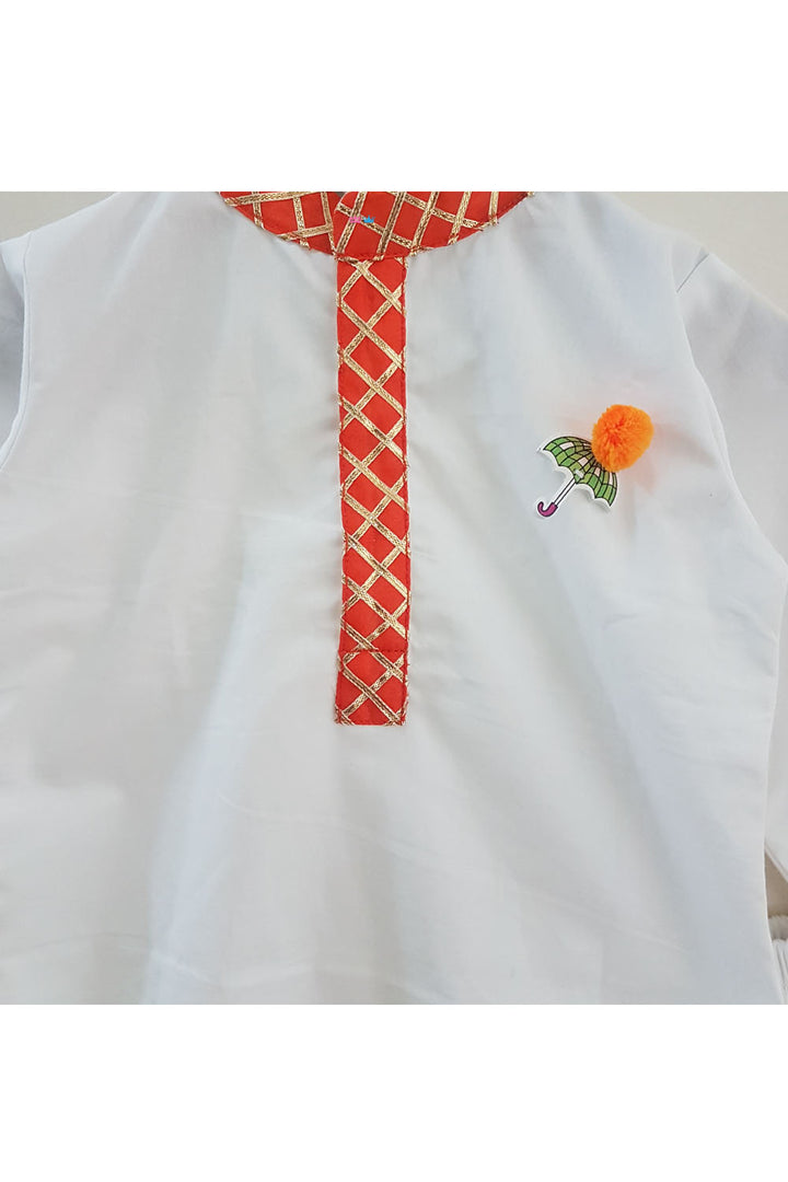 White kurta and pyjama with gota detailing