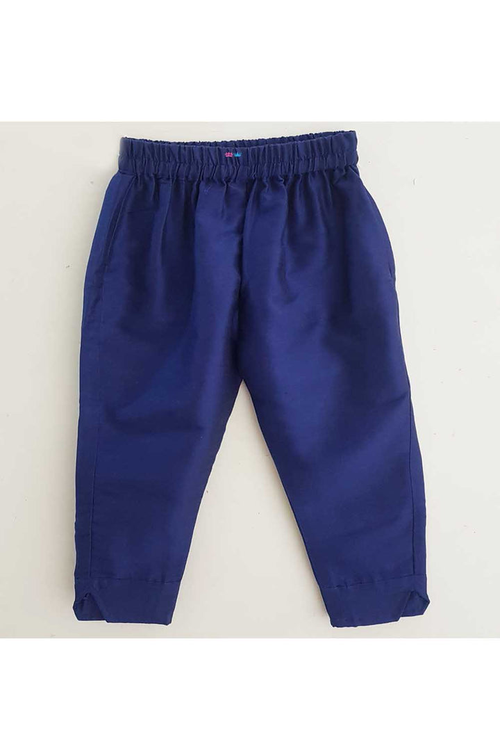 Royal navy blue printed top and pant with mask