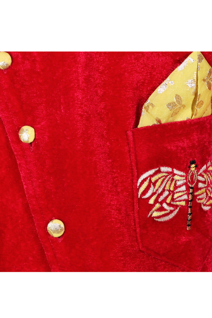 Pink Butterfly Embroidered Bandhgala With White Pant Set