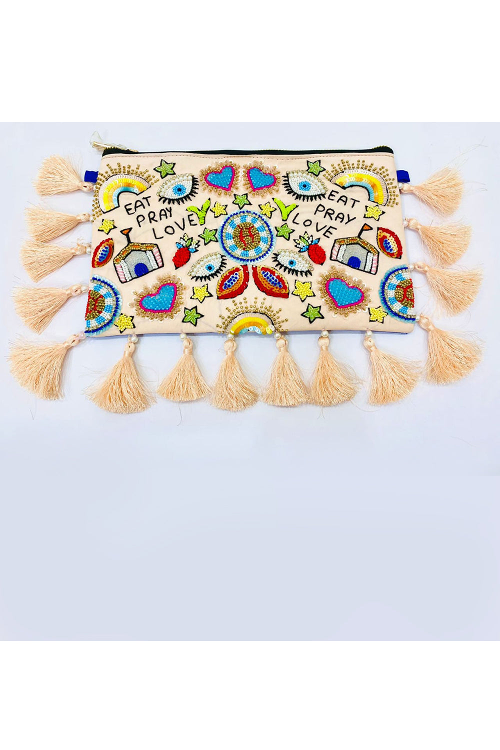 Eat Pray Love Beads Embroidered Sling Bag With Hairband