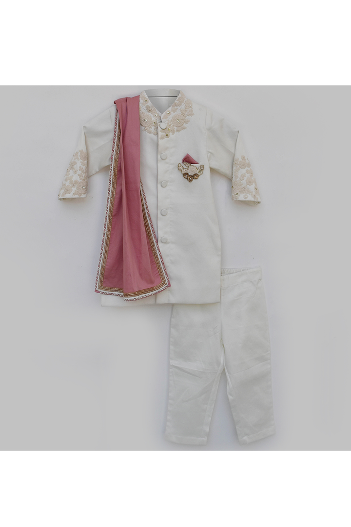 Off White achkan with stole and pant