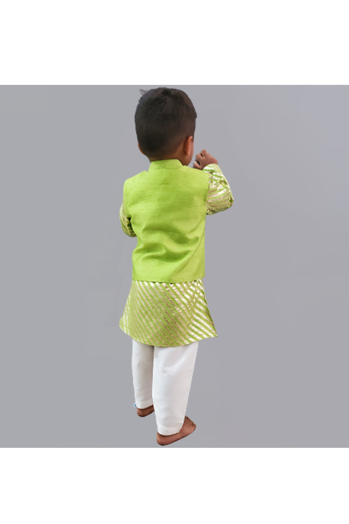 Green Zari Embroidered Kurta With Jacket And White Pyjama Set