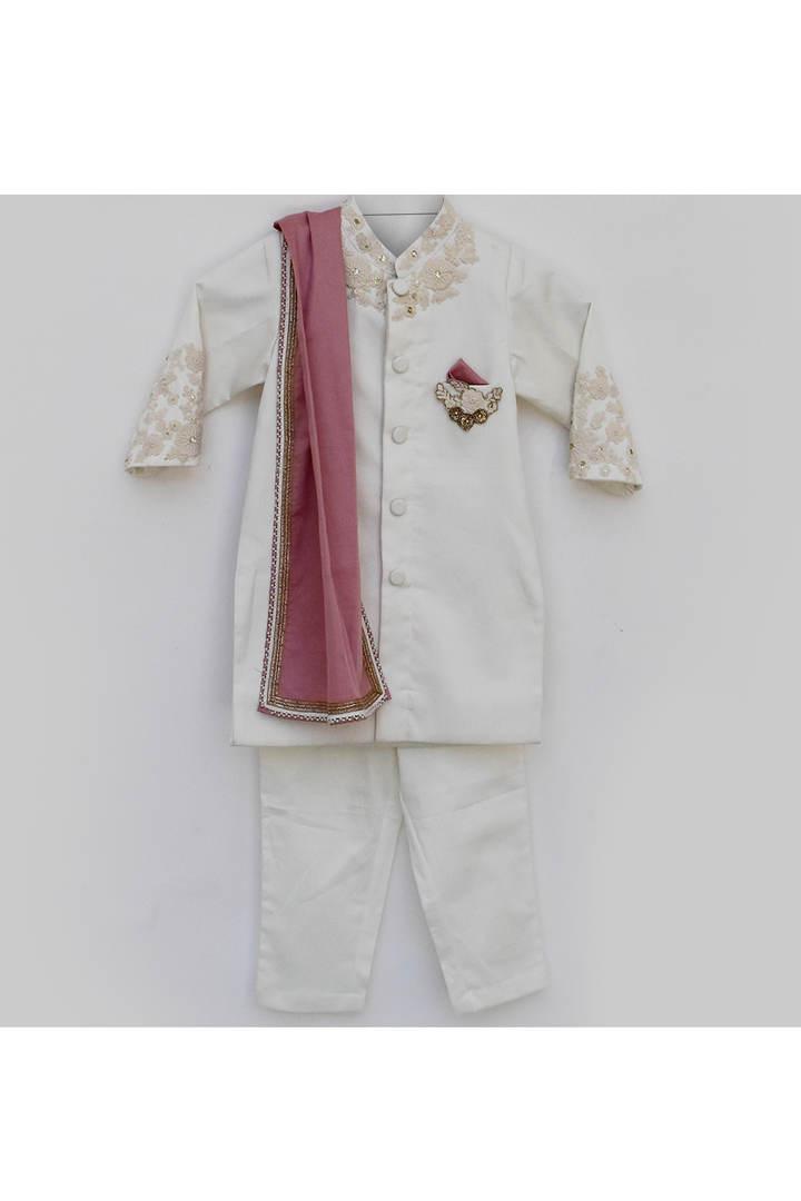 Off White achkan with stole and pant