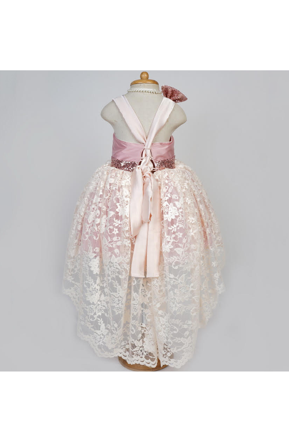 Pink and cream high and low dress with tie up back