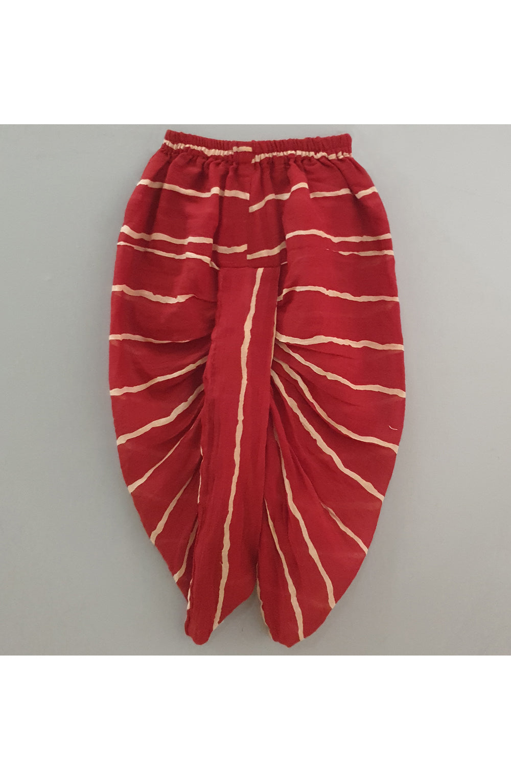 Off white embroidered pintucks kurta with red striped dhoti
