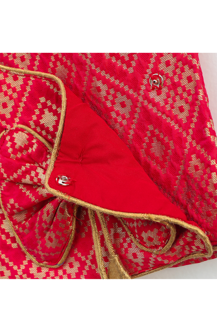 Red banarasi brocade top with front bow and printed Palazzo