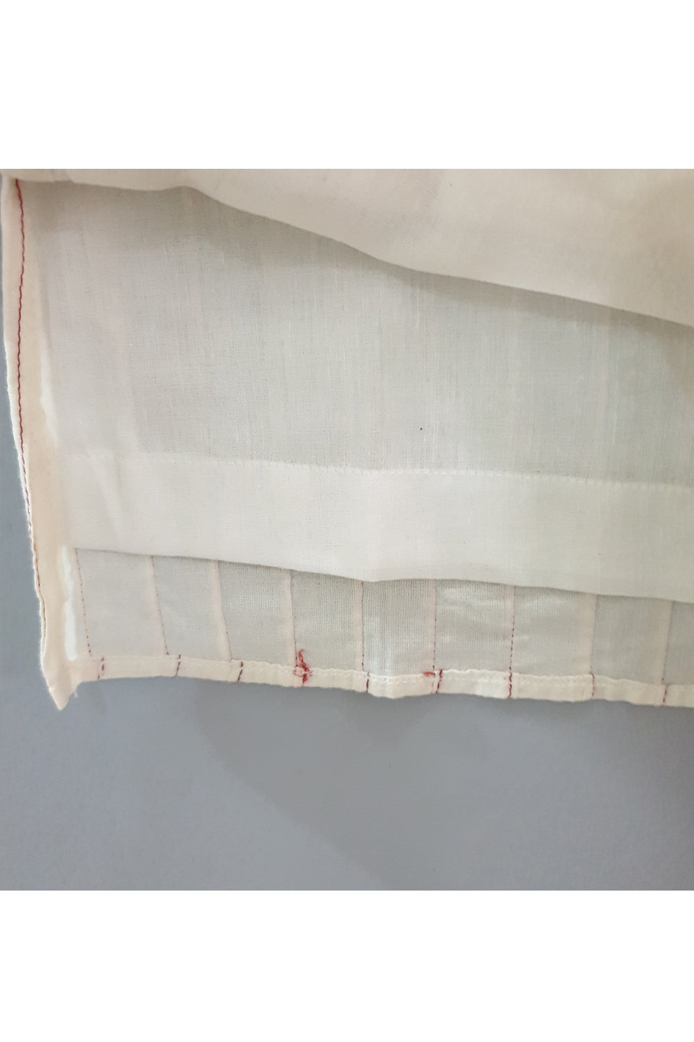 Off white embroidered pintucks kurta with red striped dhoti