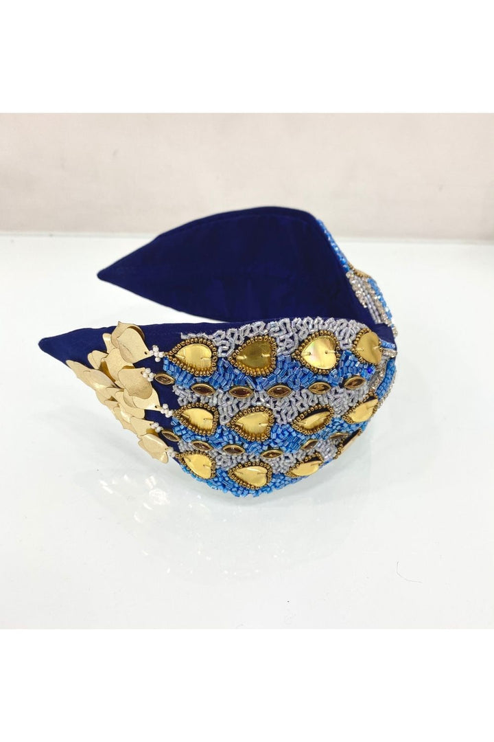 Navy blue hearts pure crepe hairband