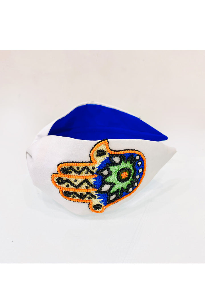 White Beaded Embroidery Work Pure Crepe Hairband
