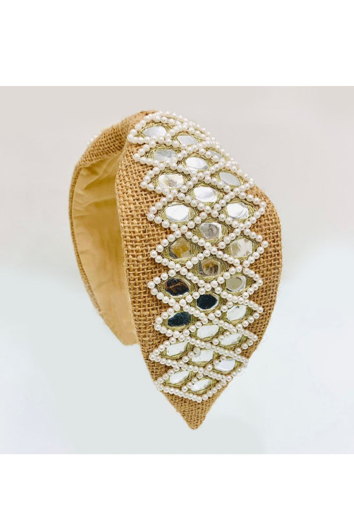 Pearl Embroidered Pure Crepe Hairband