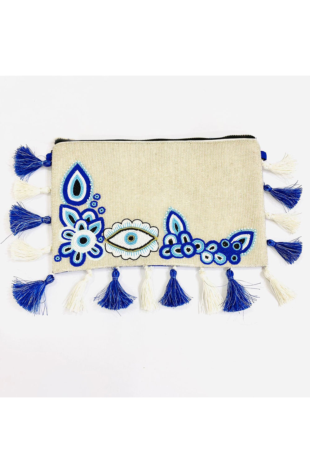 White And Blue Beads Embroidered Sling Bag