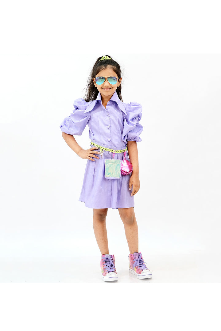 Lavender Balloon Sleeves Shirt Style Dress