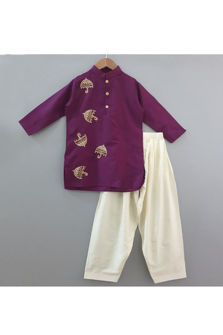 Purple zardozi embroidered umbrellas kurta and pyjama