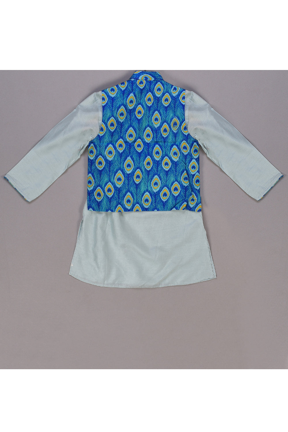 Blue kurta with morpankh printed jacket and pyjama