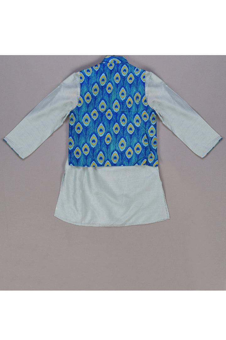 Blue kurta with morpankh printed jacket and pyjama