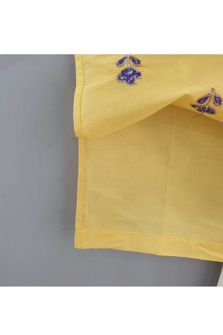 Yellow Embroidered Cotton Kurta With Pyjama Set