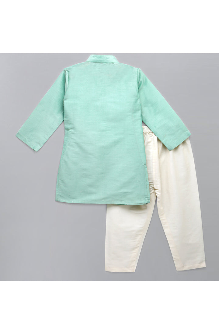 Pastel Green Embroidered Layered Kurta With Off White Pyjama