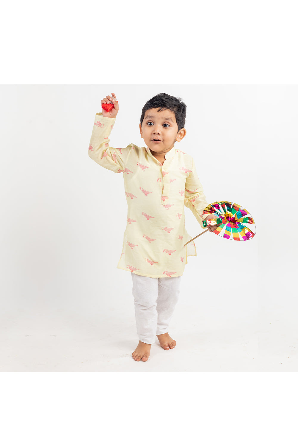 Green Bird Printed Chanderi Kurta And Pyjama Set