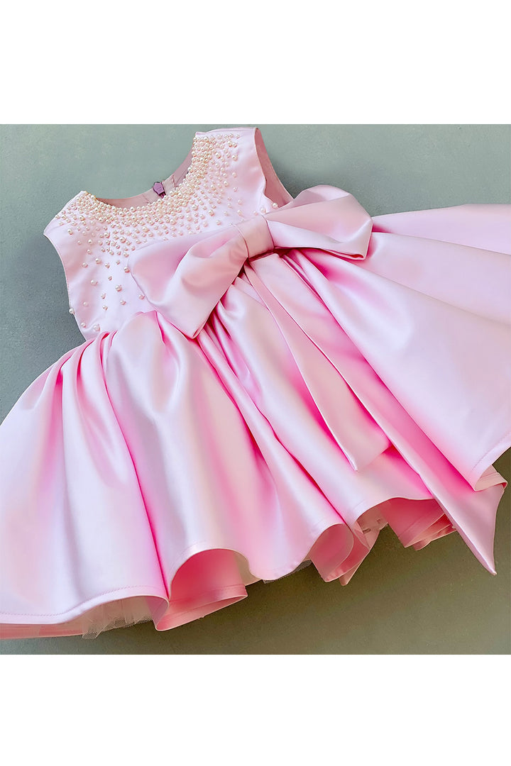 Pink pearl beads frills dress