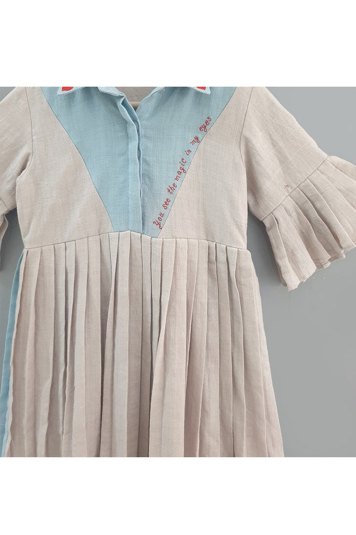 Lilac and blue box pleated collar dress
