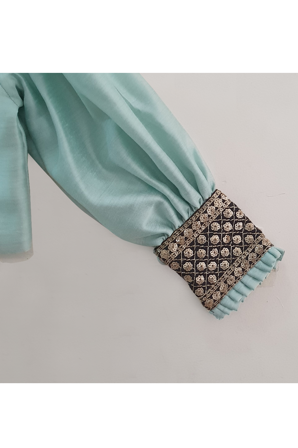 Pastel green top with detachable sequin work belt and palazzo